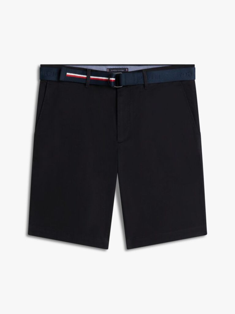 Negru Denton Pantaloni Scurti Twill Cu Croiala Slim Si Curea 9.5"  Barbati