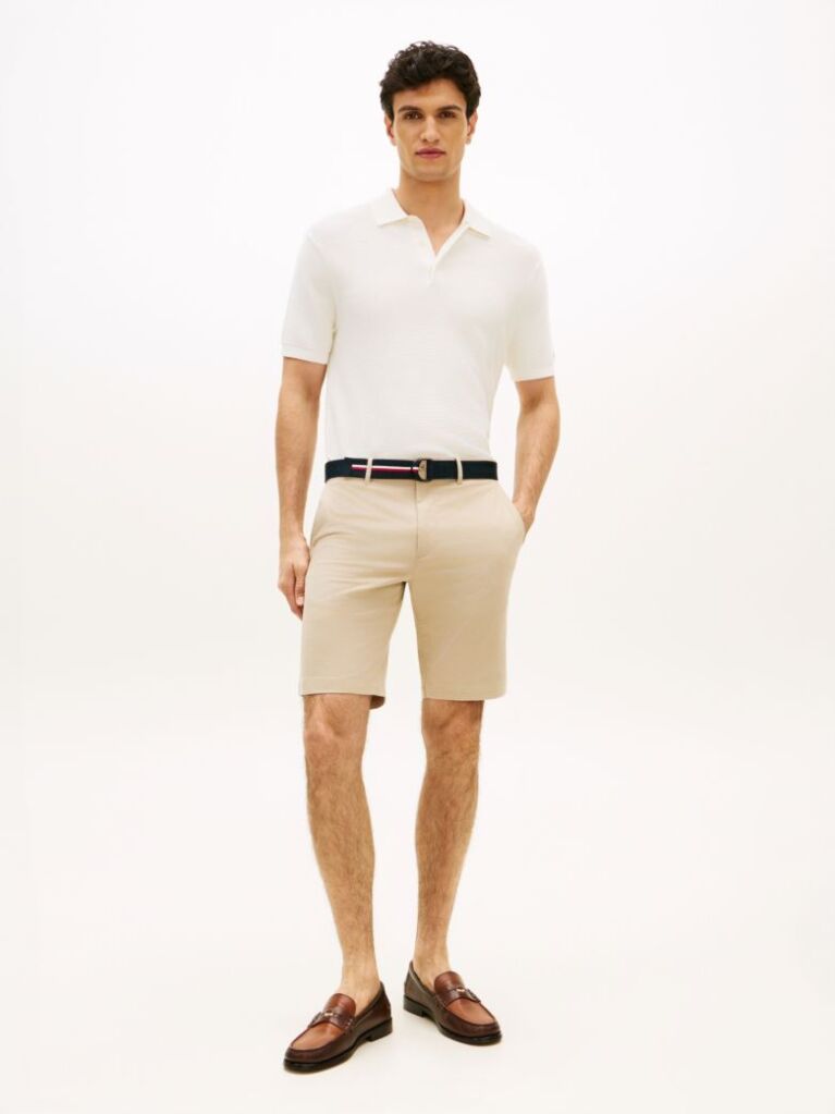 Bej Denton Pantaloni Scurti Twill Cu Croiala Slim Si Curea 9.5"  Barbati