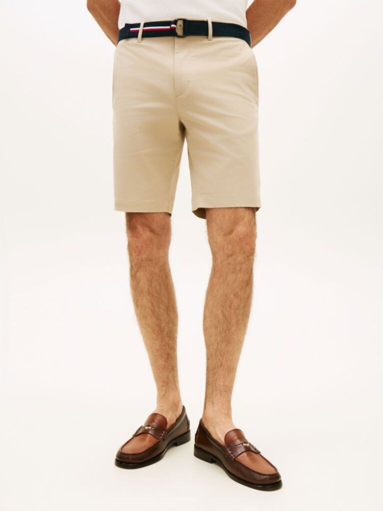 Bej Denton Pantaloni Scurti Twill Cu Croiala Slim Si Curea 9.5"  Barbati