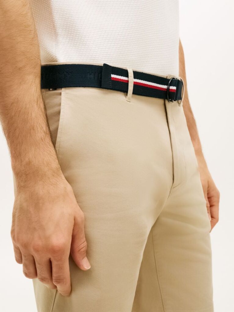 Bej Denton Pantaloni Scurti Twill Cu Croiala Slim Si Curea 9.5"  Barbati