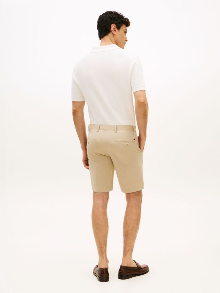 Bej Denton Pantaloni Scurti Twill Cu Croiala Slim Si Curea 9.5"  Barbati
