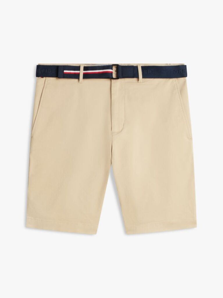Bej Denton Pantaloni Scurti Twill Cu Croiala Slim Si Curea 9.5"  Barbati