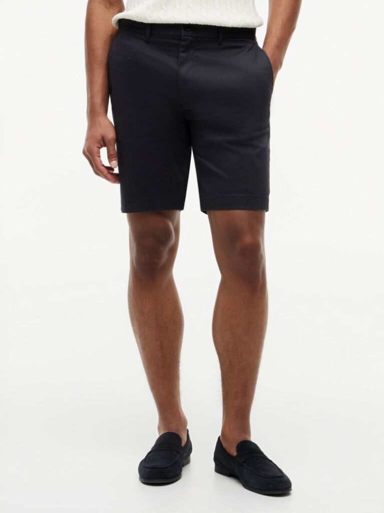 Blue Pantaloni Scurti Chino Denton Slim Cu Imprimeu Si Inseam De 9,5"  Barbati