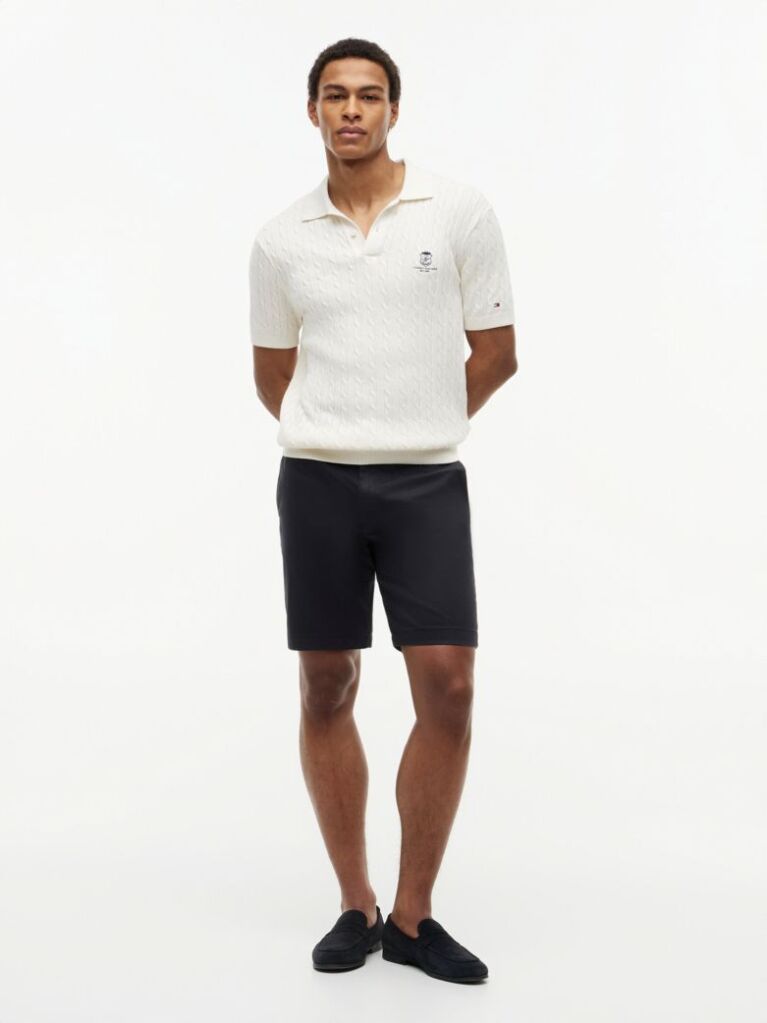 Blue Pantaloni Scurti Chino Denton Slim Cu Imprimeu Si Inseam De 9,5"  Barbati