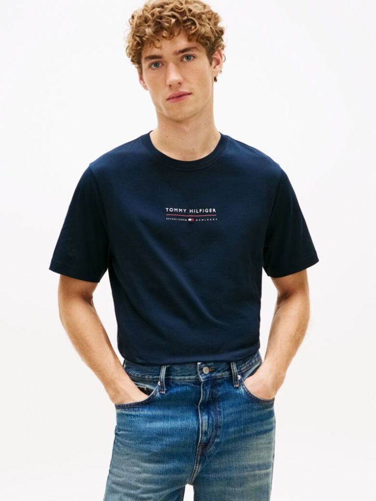 Blue Tricou Cu Guler Rotund Si Logo Jersey  Barbati