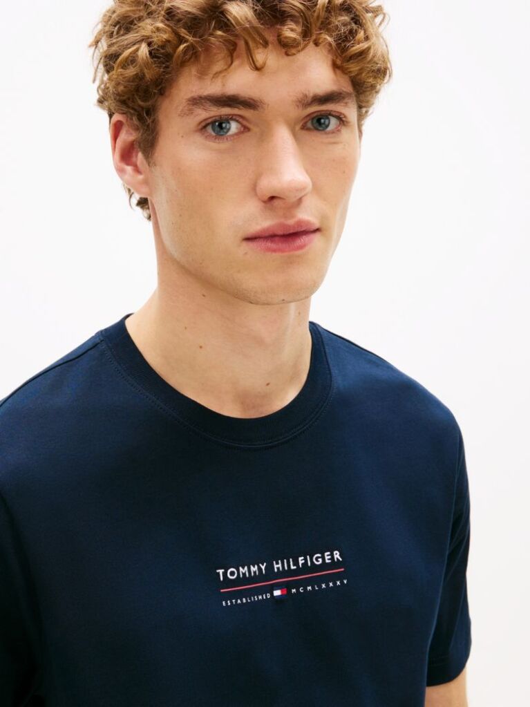 Blue Tricou Cu Guler Rotund Si Logo Jersey  Barbati