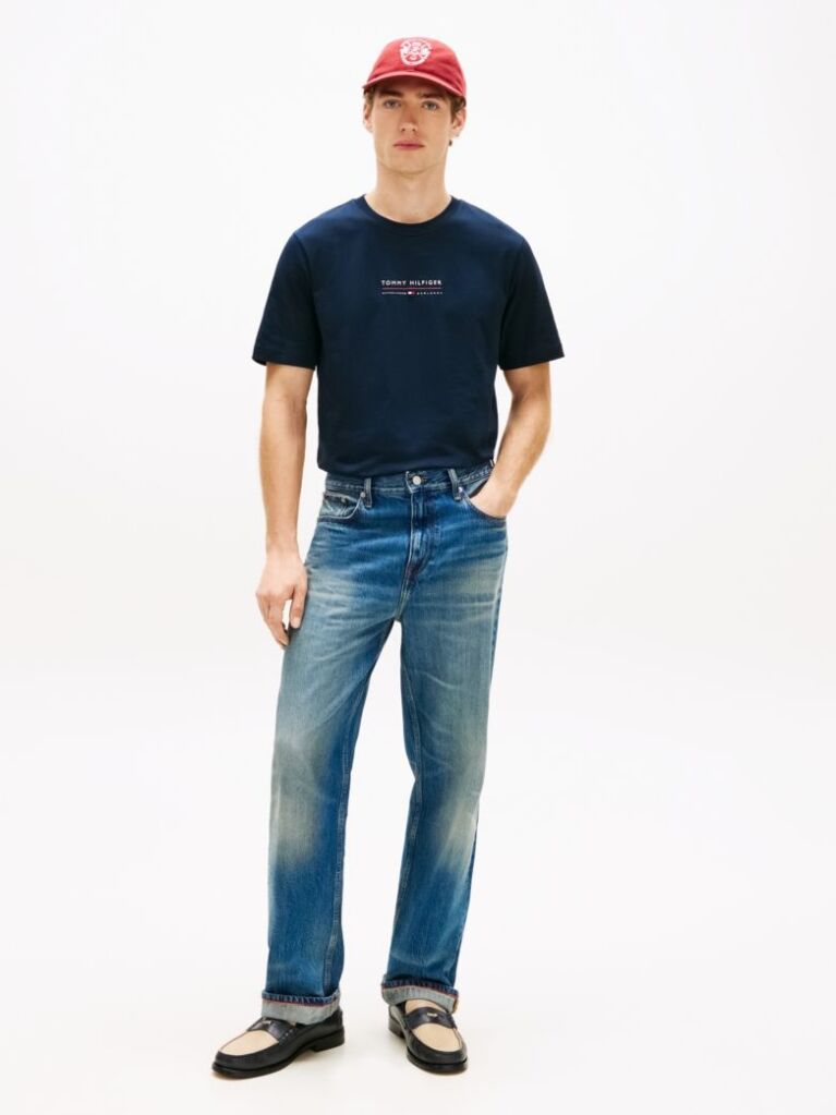 Blue Tricou Cu Guler Rotund Si Logo Jersey  Barbati