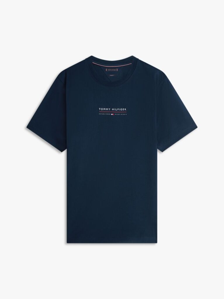 Blue Tricou Cu Guler Rotund Si Logo Jersey  Barbati