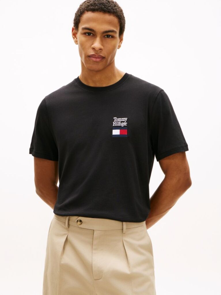 Black Logo Embroidery Jersey Crew Neck T-Shirt  Men