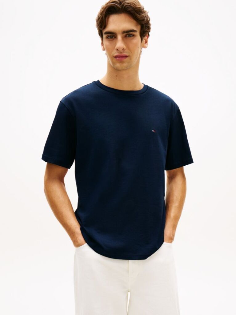 Blue Tricou Relaxat Din Jersey Cu Steag Brodat  Barbati