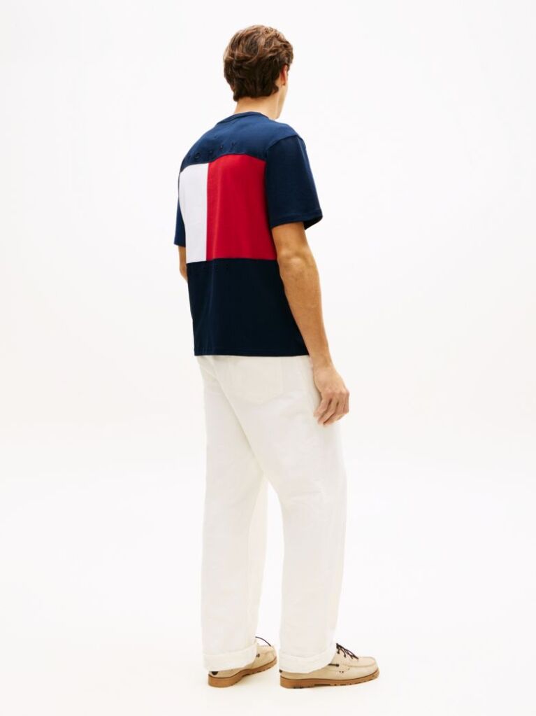Blue Tricou Relaxat Din Jersey Cu Steag Brodat  Barbati