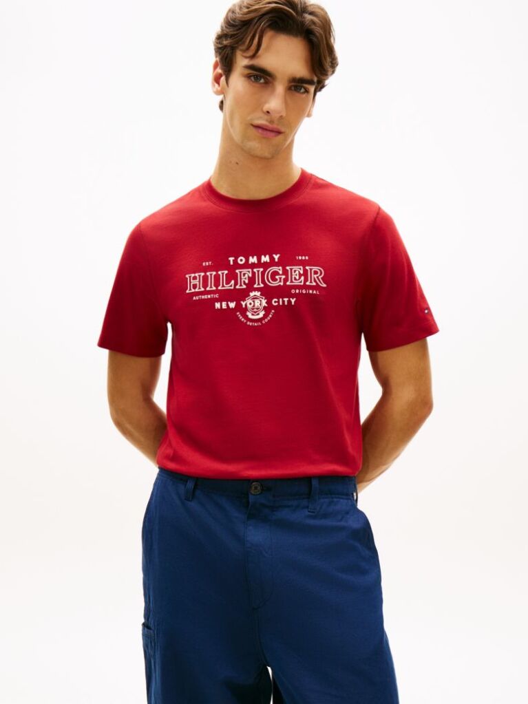 Rosu Tricou Cu Guler Rotund Heritage Graphic  Barbati