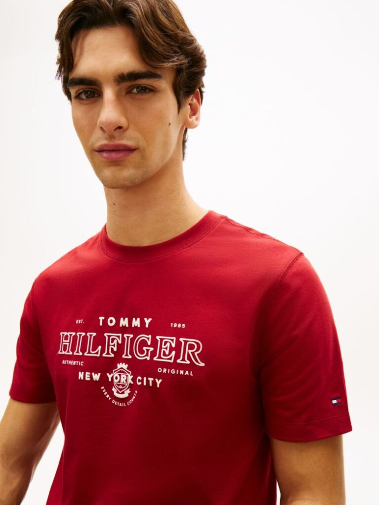 Rosu Tricou Cu Guler Rotund Heritage Graphic  Barbati