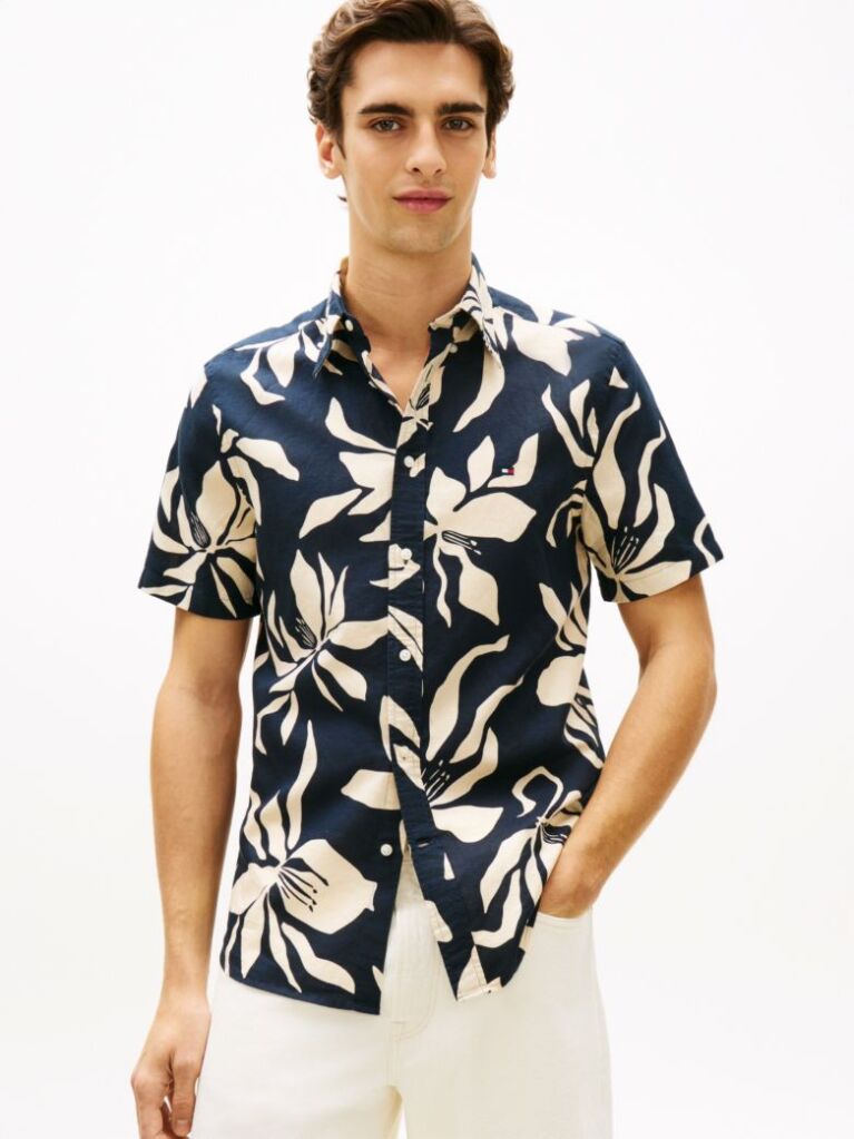 Multi Regular Fit Linen Blend Short Sleeve Shirt  Men