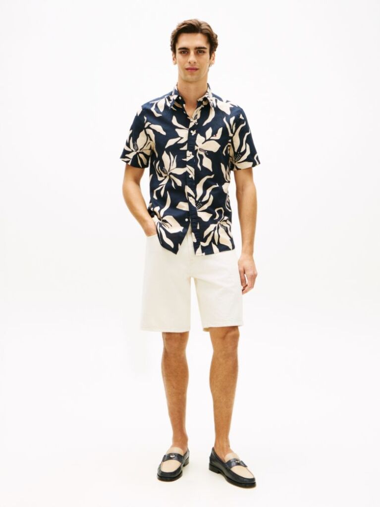 Multi Regular Fit Linen Blend Short Sleeve Shirt  Men