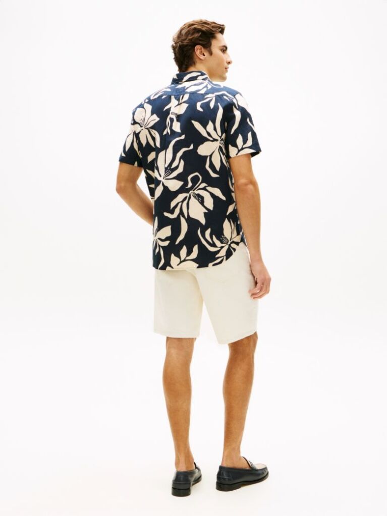 Multi Regular Fit Linen Blend Short Sleeve Shirt  Men