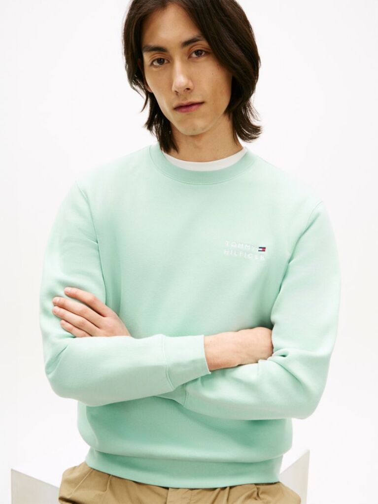 Green Logo Embroidery Terry Sweatshirt  Men