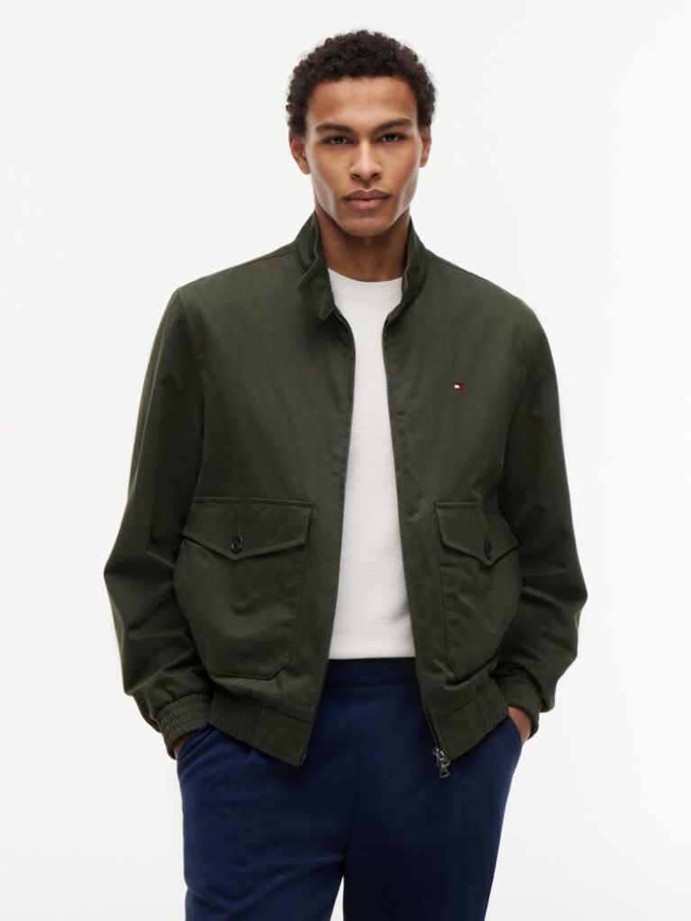 Green Logo Patch Zip-Thru Harrington Jacket  Men