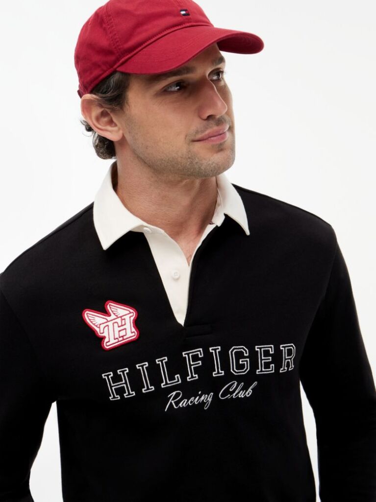 Negru Polo Rugby Cu Logo Appliqué Si Croiala Lejera  Barbati