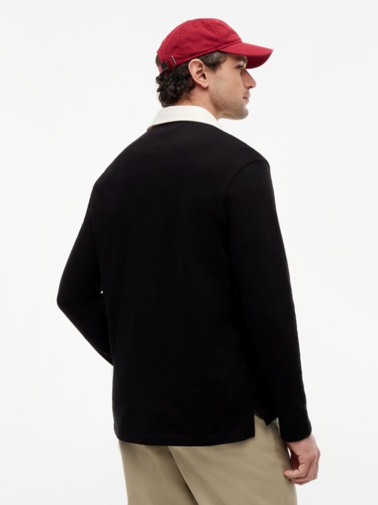 Negru Polo Rugby Cu Logo Appliqué Si Croiala Lejera  Barbati