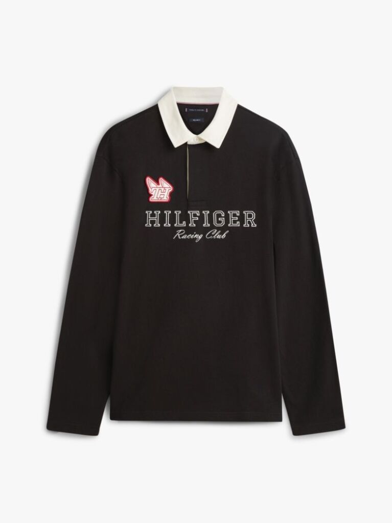 Negru Polo Rugby Cu Logo Appliqué Si Croiala Lejera  Barbati