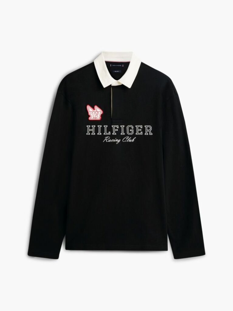 Negru Polo Rugby Cu Logo Appliqué Si Croiala Lejera  Barbati