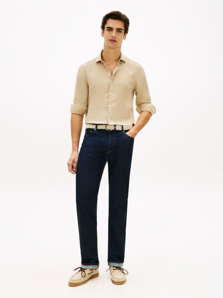 Bej Smart Casual Camasa Cu Croiala Slim Din In Pur  Barbati