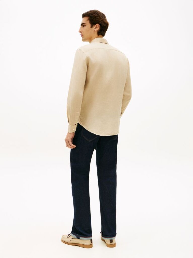 Bej Smart Casual Camasa Cu Croiala Slim Din In Pur  Barbati