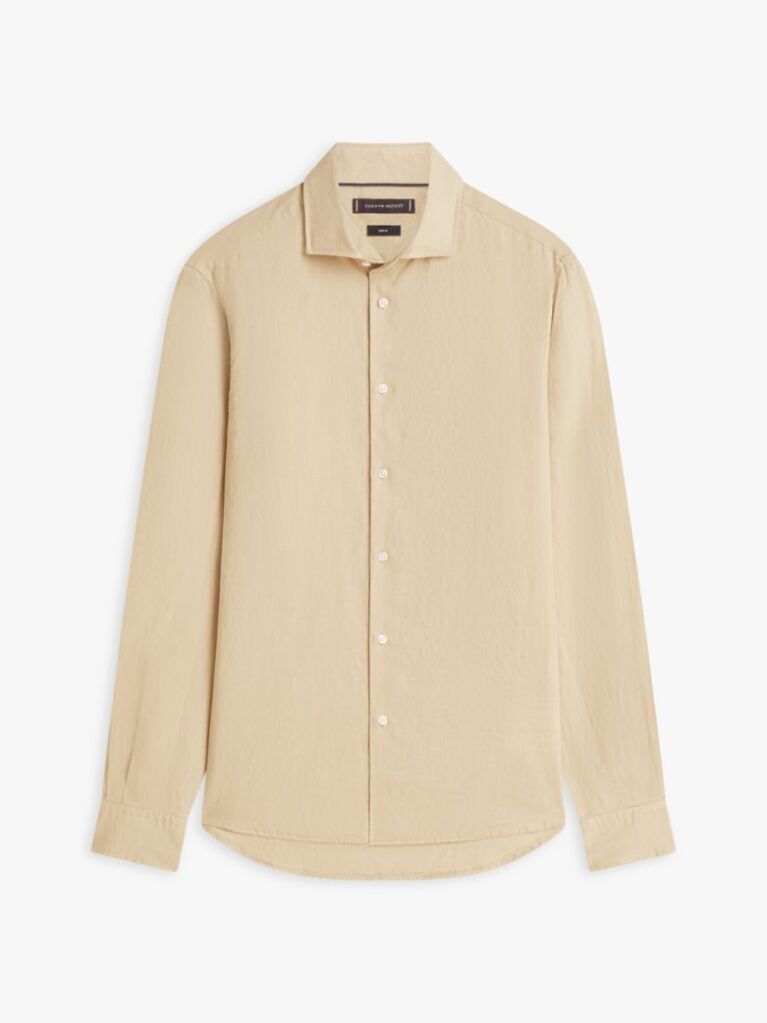 Bej Smart Casual Camasa Cu Croiala Slim Din In Pur  Barbati