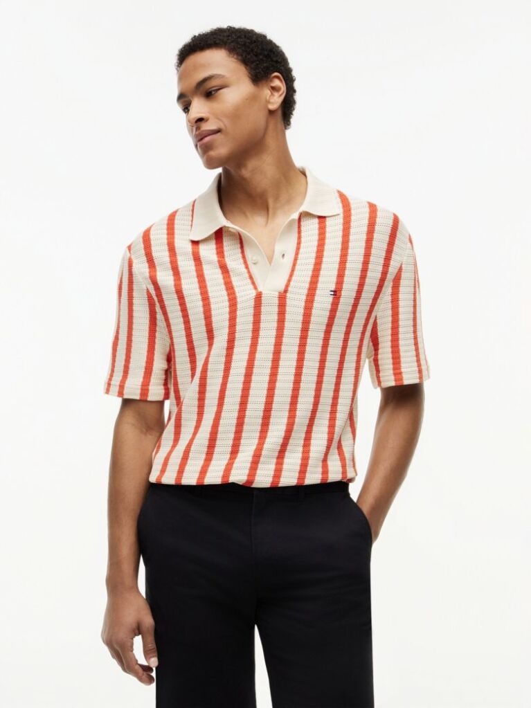 Multi Relaxed Fit Open Knit Polo Shirt  Men