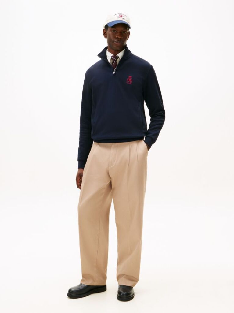 Blue TH Crest Embroidery Quarter-Zip Jumper  Men