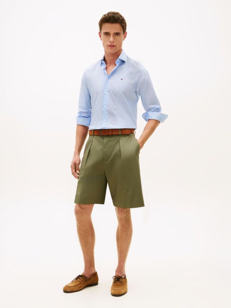 Blue Pantaloni Scurti Slim Fit Cu Imprimeu Micro  Barbati