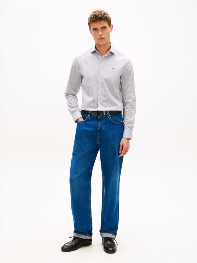 Black Slim Fit Gingham Check Poplin Shirt  Men