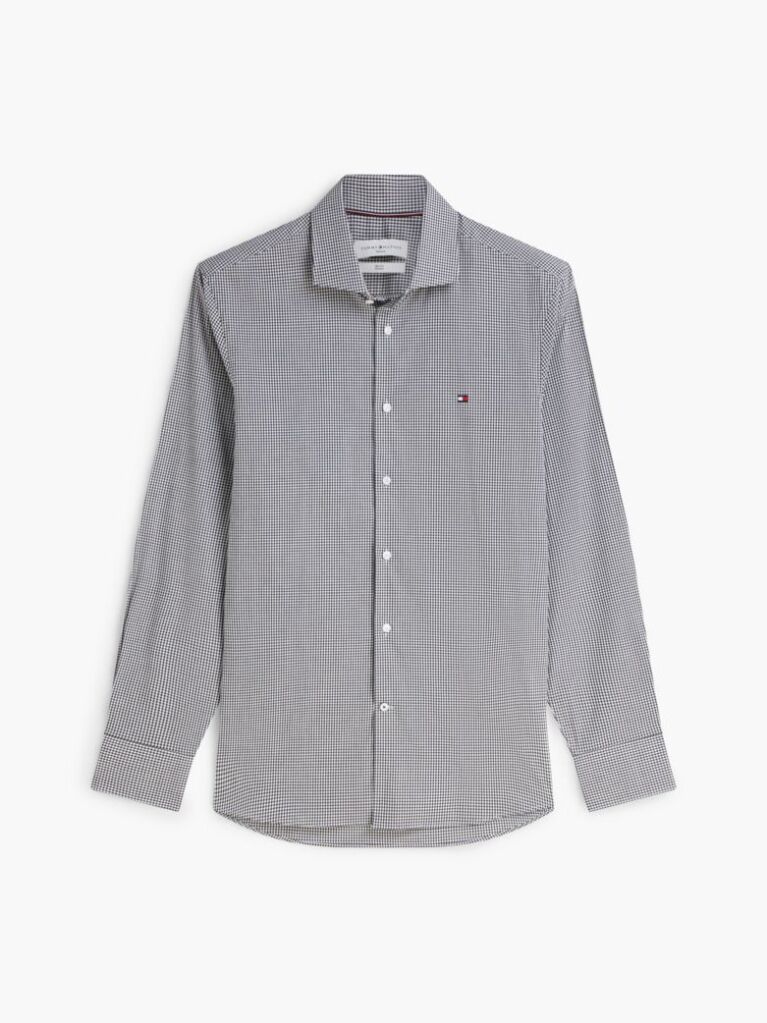 Black Slim Fit Gingham Check Poplin Shirt  Men