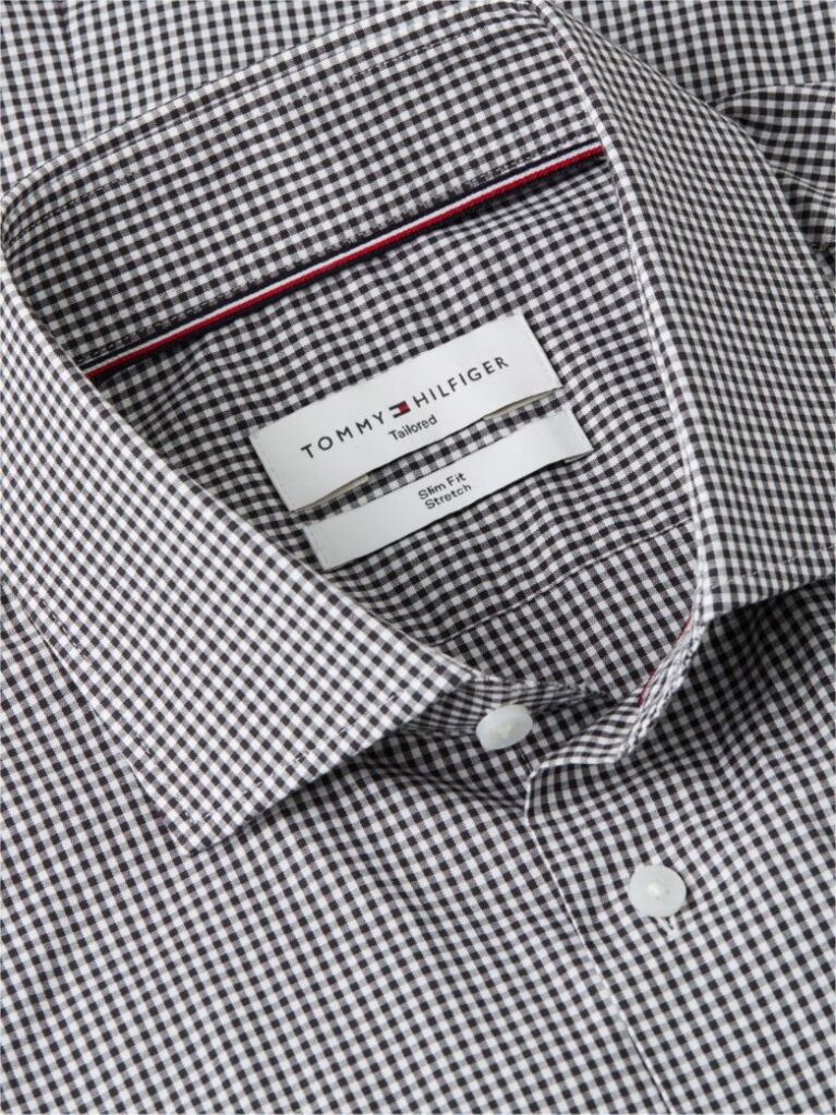 Black Slim Fit Gingham Check Poplin Shirt  Men