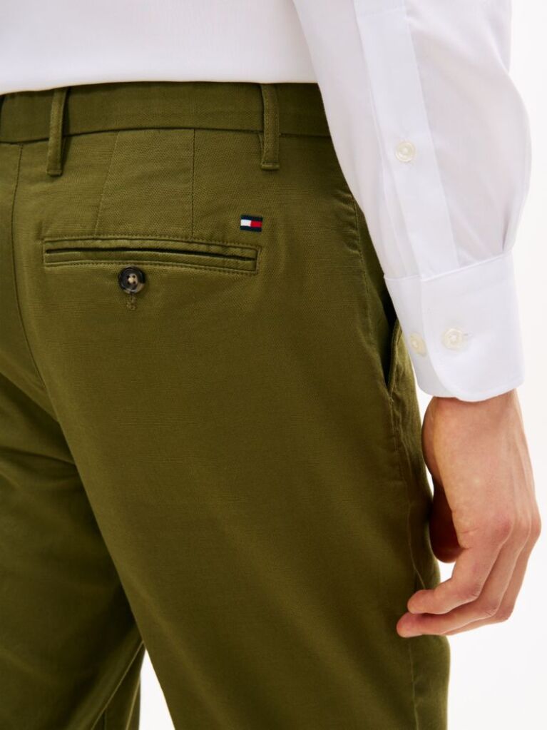 Green Denton Honeycomb Texture Straight Leg Chinos  Men