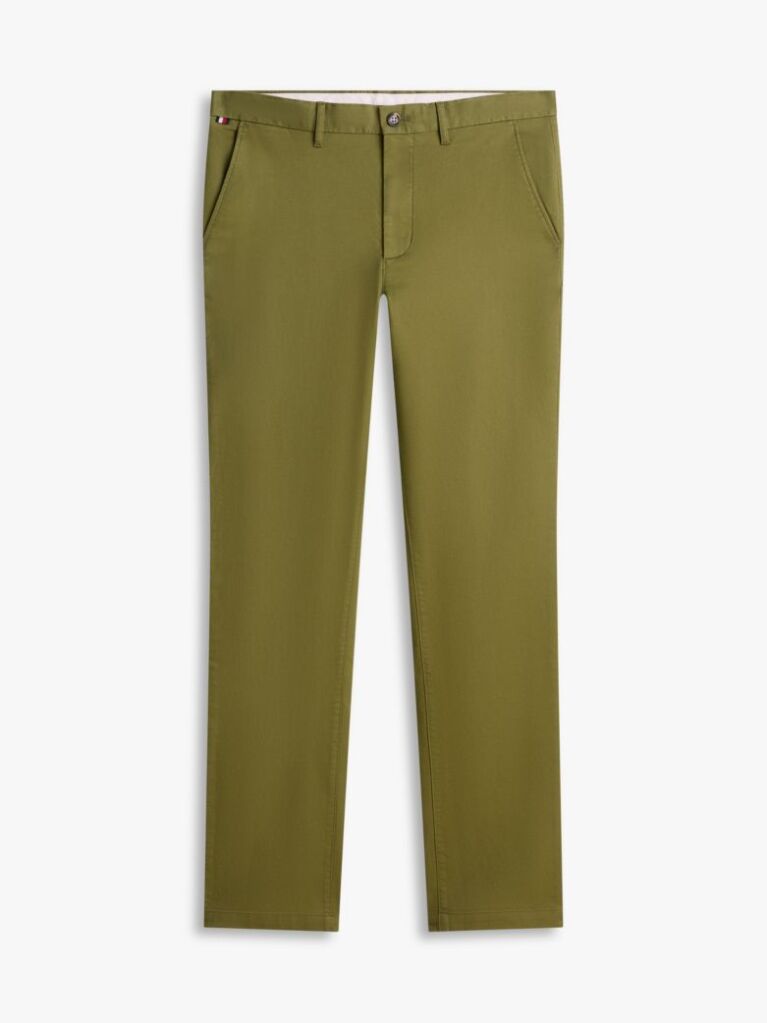 Green Denton Honeycomb Texture Straight Leg Chinos  Men