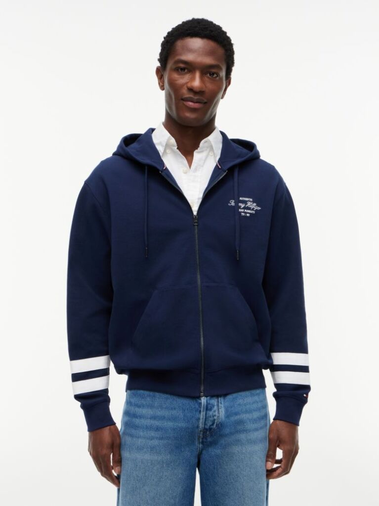 Blue Hanorac Cu Logo Nautic Si Fermoar  Barbati