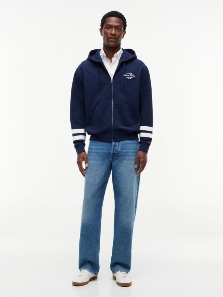Blue Hanorac Cu Logo Nautic Si Fermoar  Barbati