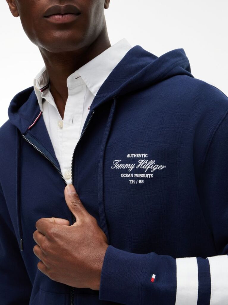 Blue Hanorac Cu Logo Nautic Si Fermoar  Barbati