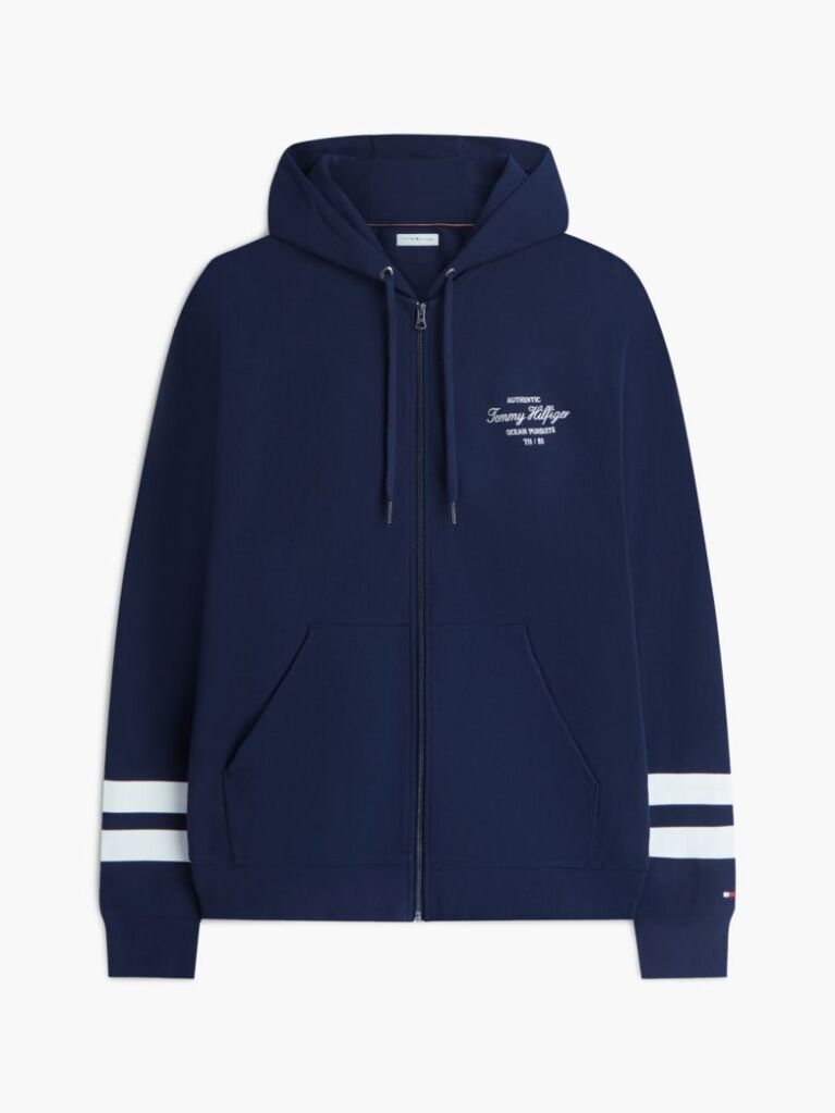 Blue Hanorac Cu Logo Nautic Si Fermoar  Barbati
