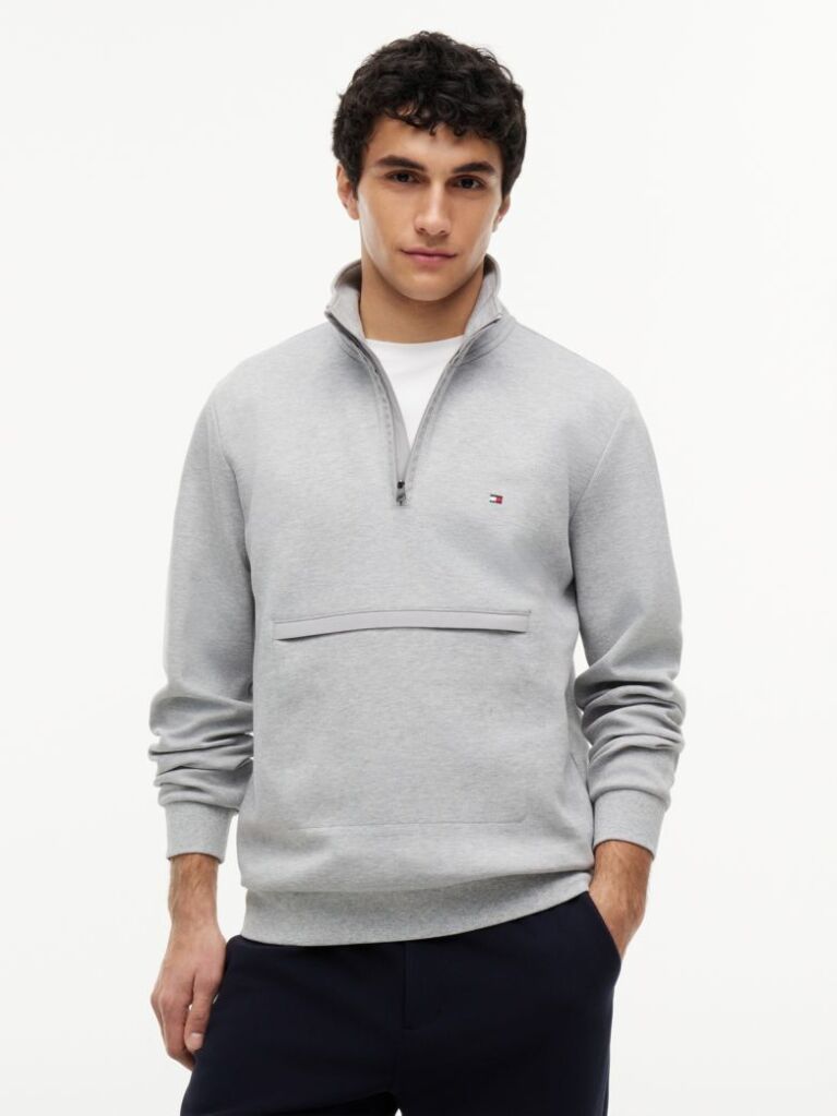 Gri Hanorac Fara Gluga Cu Intechno Tricotaj Si Fermoar Quarter-Zip  Barbati