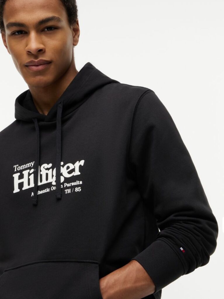 Negru Hanorac Terry Cu Logo  Barbati