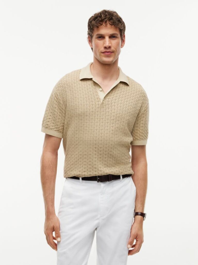 Bej Tricou Polo Cu Croiala Lejera Uzat  Barbati