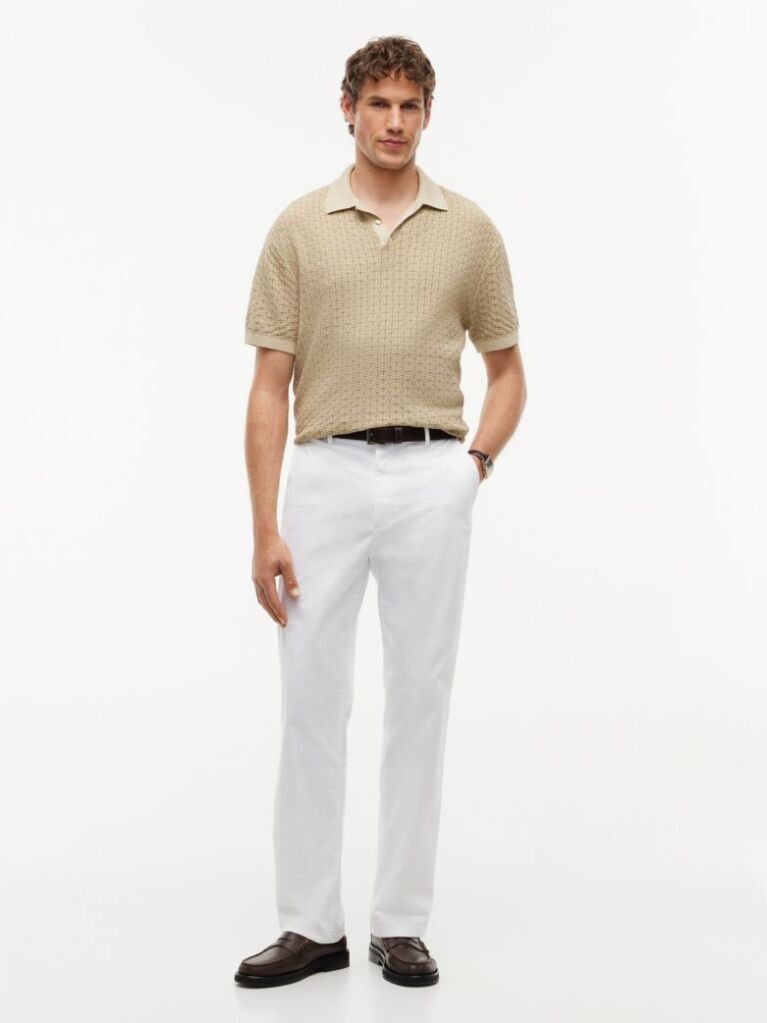 Bej Tricou Polo Cu Croiala Lejera Uzat  Barbati