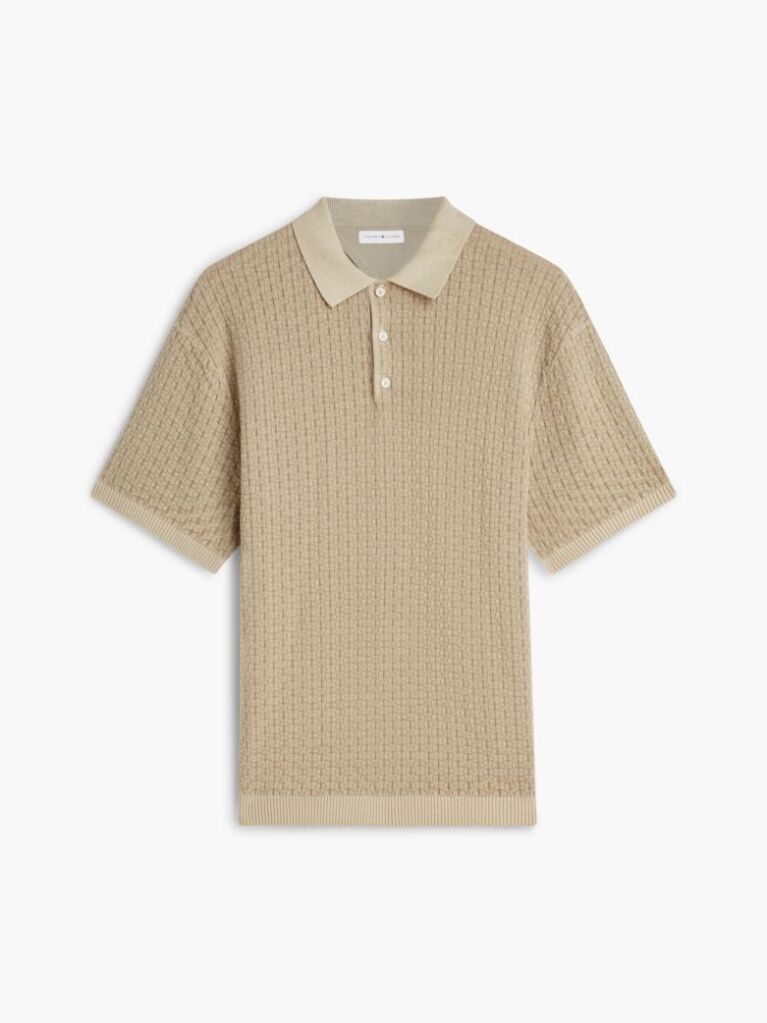 Bej Tricou Polo Cu Croiala Lejera Uzat  Barbati