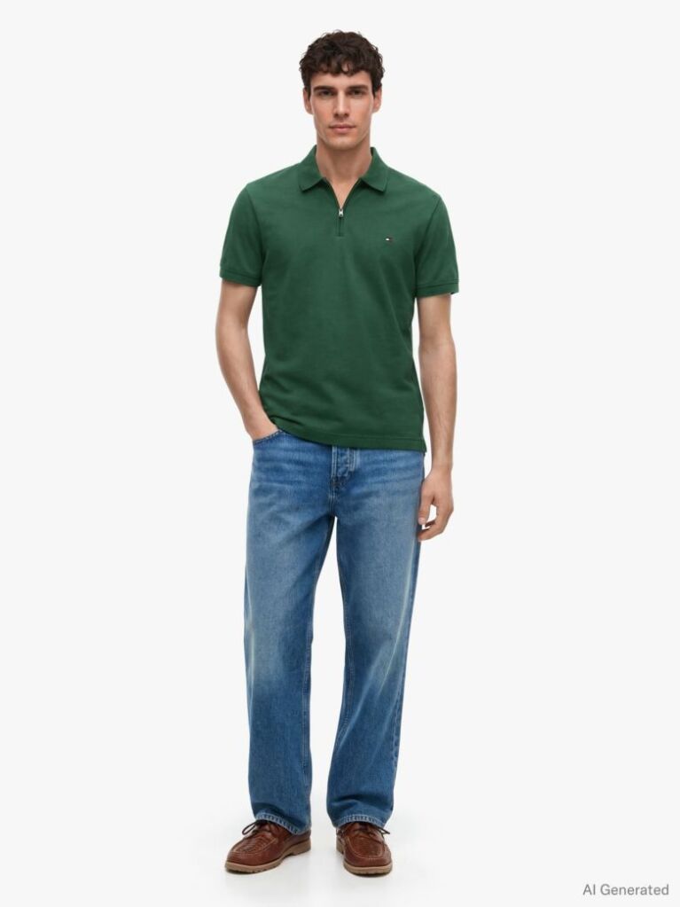 Verde Polo Cu Croiala Regular  Barbati