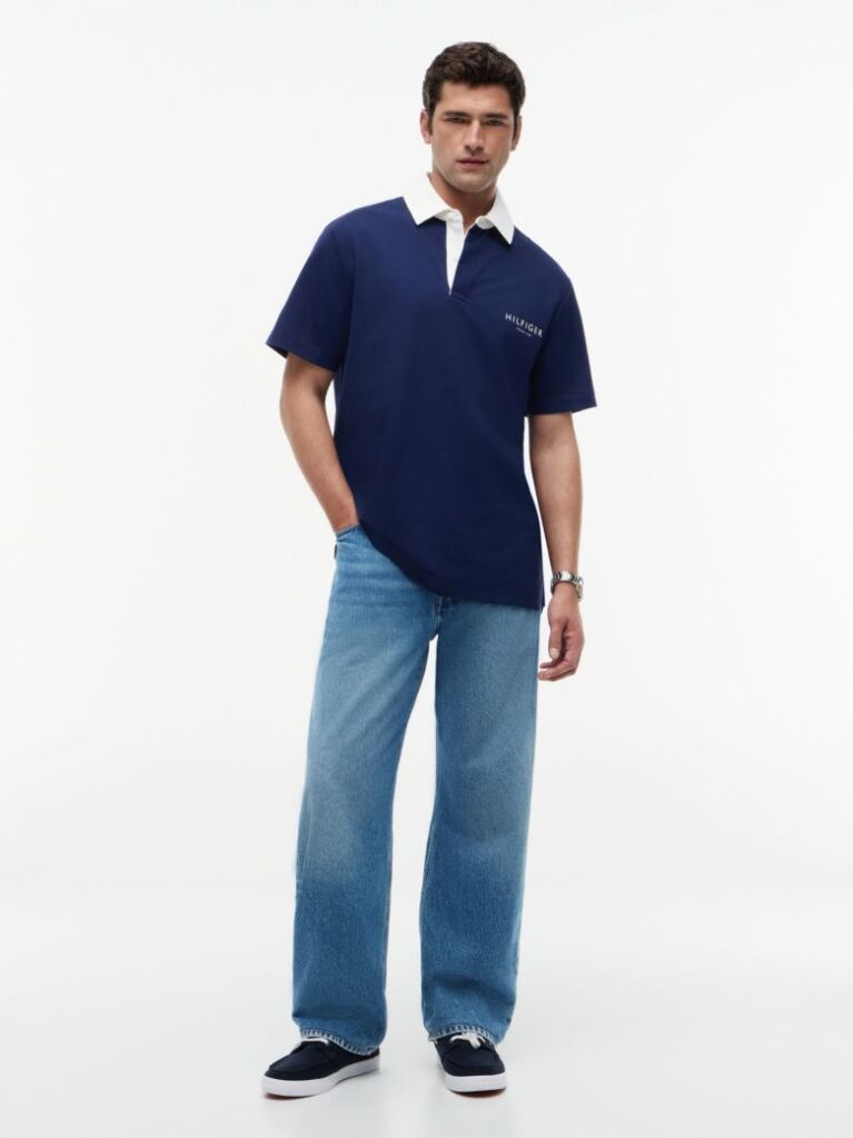 Blue Polo Pique Cu Croiala Clasica  Barbati