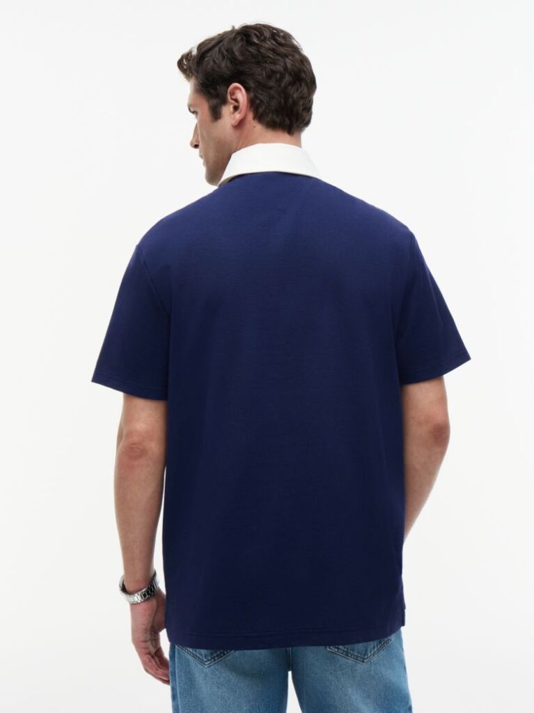 Blue Polo Pique Cu Croiala Clasica  Barbati
