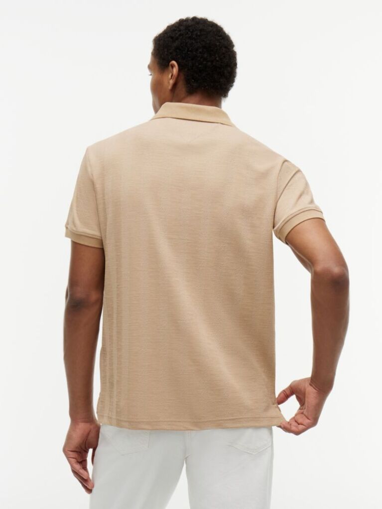 Beige Regular Fit Tonal Stripe Polo Shirt  Men
